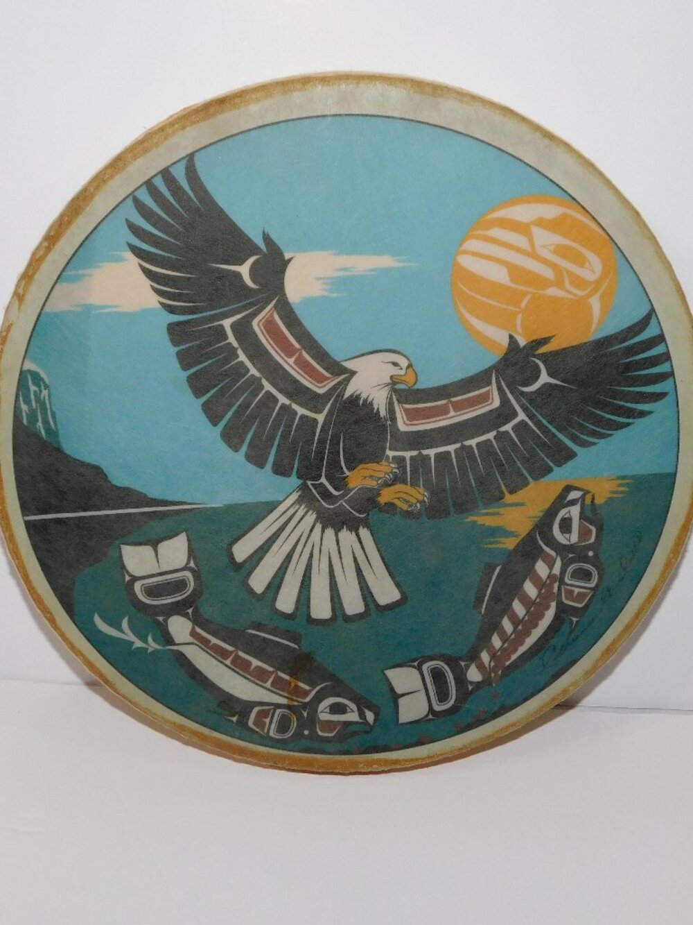 Clarence A Wells Haida West Coast 11” Hand Drum Native Eagle Salmon *READ